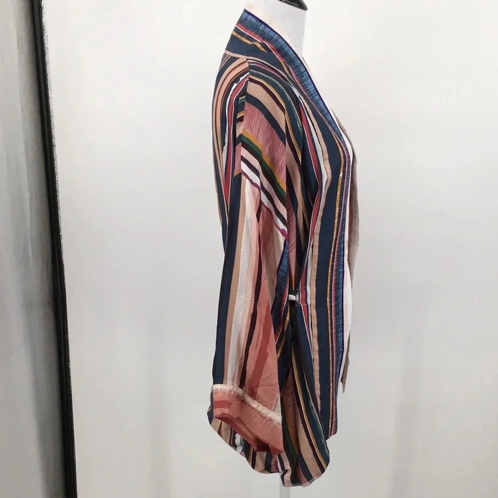 Koton Cream Striped Kimono Jacket Womens 13M 42 Open Front‎